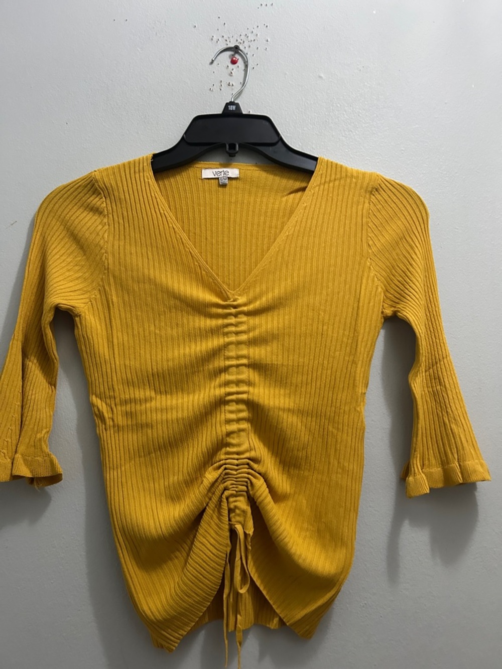 Verte Ribbed V-Neck Drawstring Top - Mustard - Picture 4 of 5